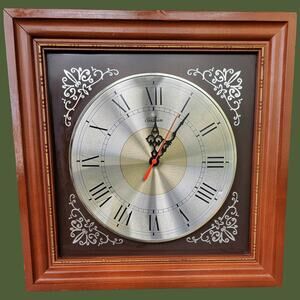 Vintage 1960s Sunbeam Large Wood Frame Analog Clock with Roman Numerals